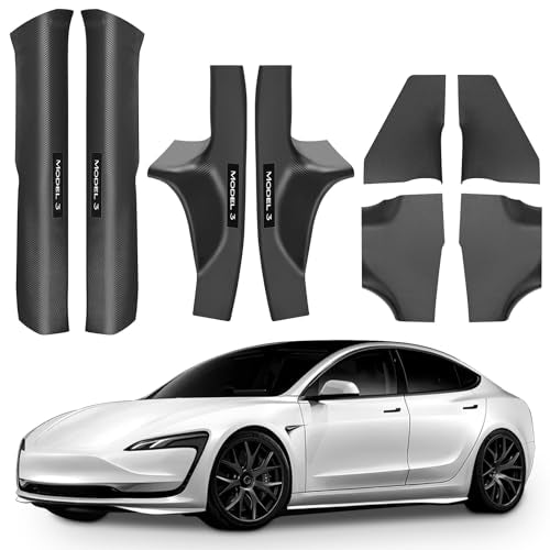 8Pcs Door Sill Protector for Tesla Model 3 Highland 2023 2024 2025 2026, Carbon Fiber Anti-Scratch, Highland Kick Protection Pad Interior Accessories, Friction Resistant, Easy Install - color: 8pcs Model 3 2024