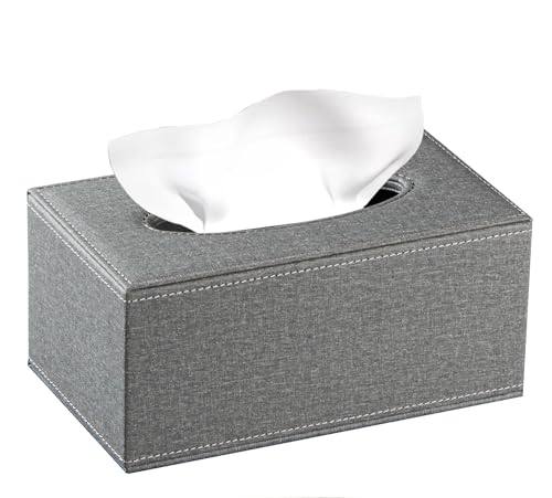 Leather Tissue Box Cover Rectangle,Tissues Box Holder,Modern Rectangular Facial Paper Towels Organizer,Box Tissue Dispenser Decor Accessories for Bathroom NightStand Coffee Table Desk Home Office,Grey - color: Grey Cloth