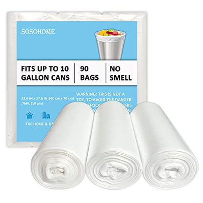 10 Gallon Trash Bags - 18 Micron Ultra Thick Strong Clear Medium Size Garbage Bin Liners for Office Kitchen, Fit 8-10 Gallon, 90 Count - size: 1 Count (Pack of 90)