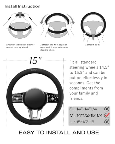 Skechers Steering Wheel Cover, Memory Foam Car Steering Wheel Covers,14.5-15inch Anti-Slip Safety Comfortable Design Universal Men Women Fits for 95% Truck,SUV,Cars(Black) - color: Black