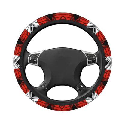 Butterfly Austrian Flag Breathable Neoprene Steering Wheel Cover - Anti-Slip Floral Design Universal Fit for Cars/Trucks/Suvs (14.5"-15" Inch) - color: Butterfly Austrian Flag