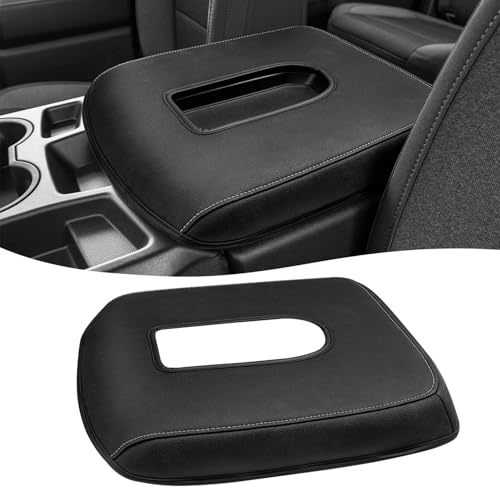Center Console Cover for 2019-2026 Chevy Silverado & GMC Sierra 1500 2500 3500 HD Accessories, 40/20/40 Jump Seat, Vinyl Leather Arm Rest Protector, Anti-Scratch, Black Gray Stitching