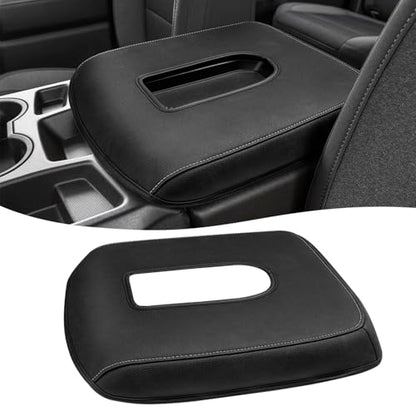 Center Console Cover for 2019-2026 Chevy Silverado & GMC Sierra 1500 2500 3500 HD Accessories, 40/20/40 Jump Seat, Vinyl Leather Arm Rest Protector, Anti-Scratch, Black Gray Stitching