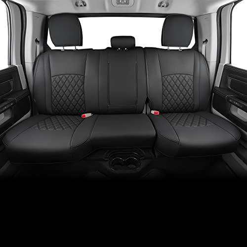 FEELiT Fit Ram Crew/Quad/Mega Cab Curved Rear Bench Seat Covers, Custom Fit 2011-2018 Ram 1500&SOME 2011-2025 2026 Ram 2500&3500 Trims like Bighorn Laramie Limited Longhorn Car Pickup (02-Rear, Black) - color: Black, size: Size #2: RearOnly