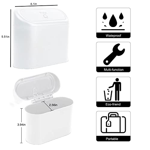 Mini Car Bin with Lid and 2 Trash Bags - White, Cute Car Accessory for Storage and Organization, Small Trash Can for Kitchen, Bedroom and Office - size: Car Trash Can - White with 2 Trash Bags