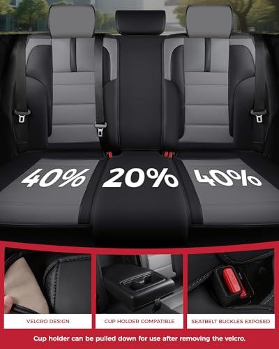 FREESOO Universal Full Seat Covers, Waterproof Faux Leather Automotive Seat Covers with Carbon Fiber Texture Seat Belt Pads, Anti-Slip Airbag Compatible Car Seat Covers for Cars SUVs Trucks - color: Black Gray, size: Full Set - 5 Seats