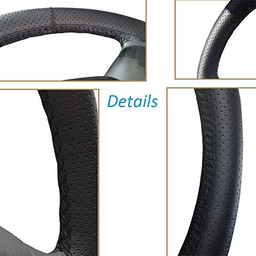 Onerbuy Universal Leather Car Steering Wheel Stitch On Wrap Cover DIY Sewing Breathable and Anti Slip, 15-Inch (Black with Red) - color: Black with Red