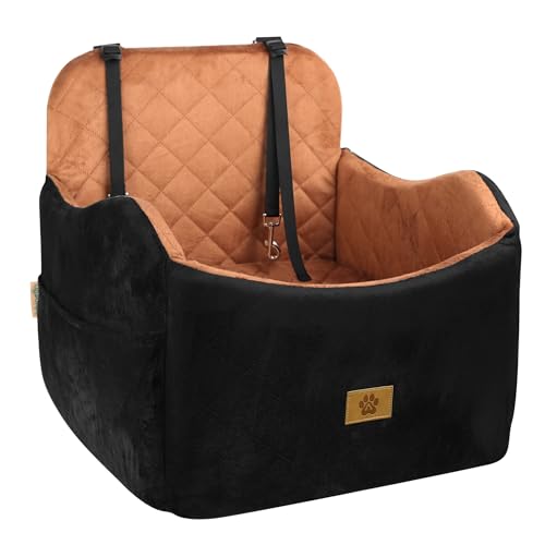 Dog Car Seat for Small/Medium Dogs, Detachable Washable Dog Booster Car Seat Under 35lbs, High-Support Memory Foam,Travel Bed with Storage Pockets - color: Black/Brown