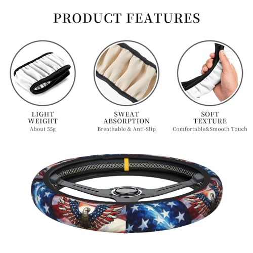 American Flag Neoprene Steering Wheel Cover Anti-Slip Elastic Eagle Pattern Steering Wheel Protector 15in Universal Car Accessories Fit Cars, SUVs, Auto - color: Eagle USA Flag