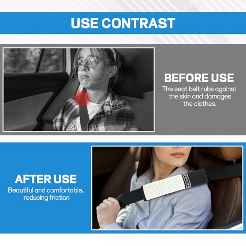 8PCS Car Accessories Set, Bling Leather Car Steering Wheel Cover with Armrest Pad, Seat Belt Cover Pads, Cup Holder Coasters, Gear Shift & Handbrake Covers, Auto Interior Accessories (White) - color: White
