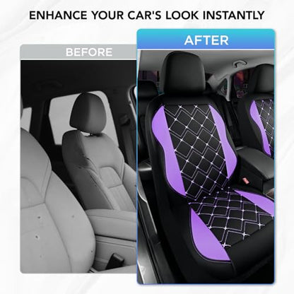 Road Comforts Seat Covers, Premium Leather Car Seat Covers Front Seat for Women Girls,Airbag Compatible, Automotive Seat Covers Universal Fit Most Cars,Vans,Truck,SUV - color: Purple Front