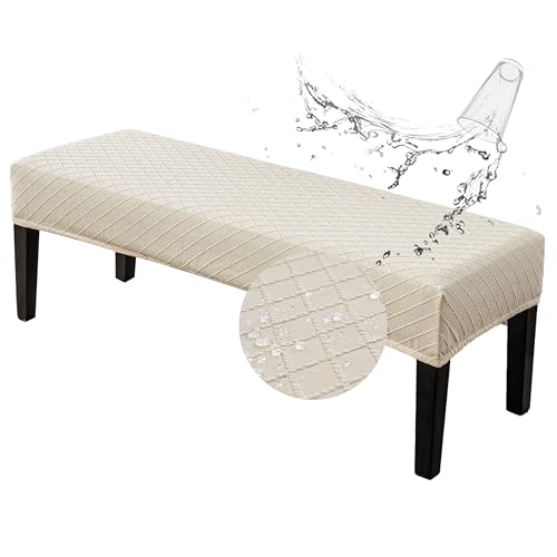 Genina Stretch Dining Bench Covers, Waterproof Stretch Jacquard Bench Seat Protector Cover, Rectangular Bench Cover for Bedrooms, Living Rooms, Kitchens, Removable, Washable-Beige - color: Beige, size: Argyle