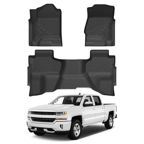 Cartist Floor Mats for 2014-2018 Chevy Silverado/GMC Sierra 1500, 2015-2019 Silverado 2500HD 3500 HD Double Cab, All Weather Floor Liners for Silverado Accessories, Heavy Duty TPE Car Mats - size: 1)Chevy Silverado 14-18 Floor Mats