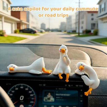 Mini Resin Goose Figurines, 3PCS Cute Goose Figurines for Computer Monitor, Car Dashboard, Office Desk, Stress Relief & Anxiety Relief Gifts, Funny Desk Buddy, Cool Desk Accessories
