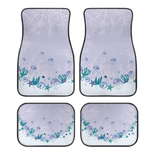 Jellyfish Starfish Coral Purple Automotive Floor Mats Front and Rear Car Mat Carpet Set 4 Pcs Fit Most Vehicle - color: Jellyfish Starfish Coral Purple
