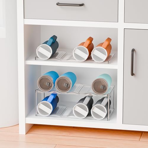 Yieach 2 Pack Stackable Water Bottle Organizer for Stanley,Yeti 40 oz and Tumbler Organizer,2 Tier Waterbottle Storage Rack,Clear Acrylic Cup Organizers for Kitchen Cabinets,Countertop,Pantry Shelf - size: 2 Tier(2 Set) Hold 16 Bottle