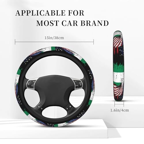 Nigeria Nigerien Flag America Eagle Breathable Neoprene Steering Wheel Cover - Anti-Slip Floral Design Universal Fit for Cars/Trucks/Suvs (14.5"-15" Inch) - color: Nigeria Nigerien Flag America Eagle