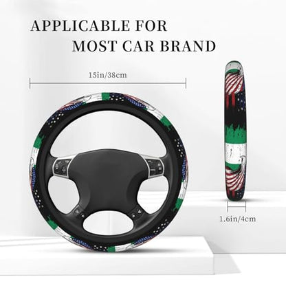 Nigeria Nigerien Flag America Eagle Breathable Neoprene Steering Wheel Cover - Anti-Slip Floral Design Universal Fit for Cars/Trucks/Suvs (14.5"-15" Inch) - color: Nigeria Nigerien Flag America Eagle
