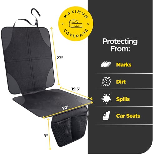 Car Seat Protector for Baby and Child – Non-Slip, Thick Padded Cover with 2 Mesh Pockets – 1 Pack - color: Black - 2 Pocket