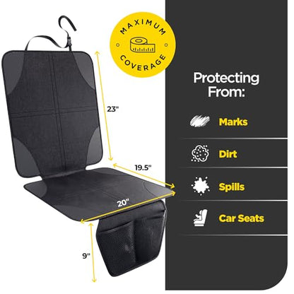 Car Seat Protector for Baby and Child – Non-Slip, Thick Padded Cover with 2 Mesh Pockets – 1 Pack - color: Black - 2 Pocket
