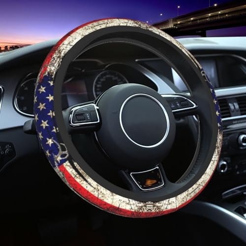 American Flag Deer Camo Retro Steering Wheel Cover Car Accessories Cute for Women Girls Girly Universal 15 Inch Neoprene Auto Interior Decor Anti Slip Car Truck Protector - color: Black42