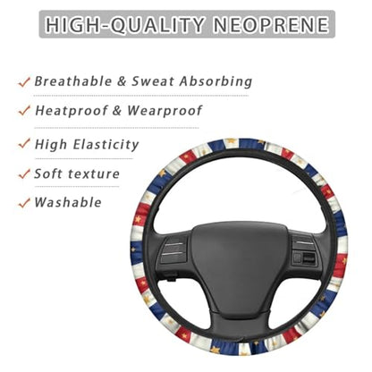 AFPANQZ Car Steering Wheel Covers 14-15" inch Universal Fit Most Car Sedans SUVs, American Stripe Star Print Breathable Steering Wheel Protector - color: American Stripe Star