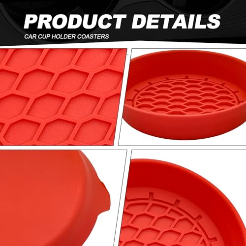 4-Pack Universal Cup Holder Coasters, Black Silicone Inserts - Keep Your Car Clean with Non-Slip & Spill-Proof Coasters for All Vehicles (Red) - color: Red