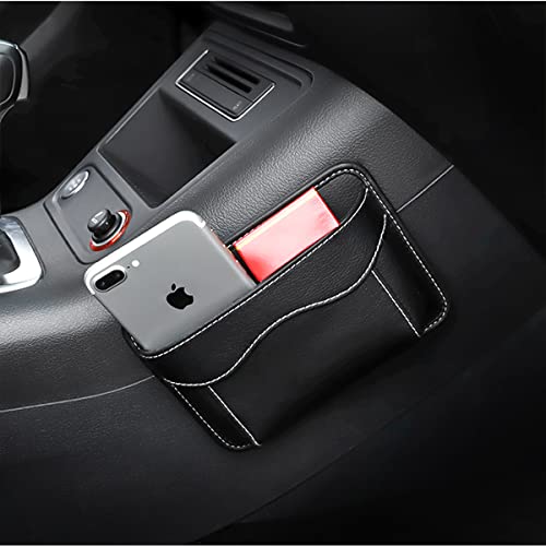 Car Seat Side Pocket Organizer, PU Leather Mini Storage Bag for Auto Door Window Console, Pen Phone Holder Tray Pouch Vehicle Seat Gap Filler for Organize Document, Registration, Notepad (Black)