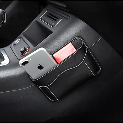 Car Seat Side Pocket Organizer, PU Leather Mini Storage Bag for Auto Door Window Console, Pen Phone Holder Tray Pouch Vehicle Seat Gap Filler for Organize Document, Registration, Notepad (Black)