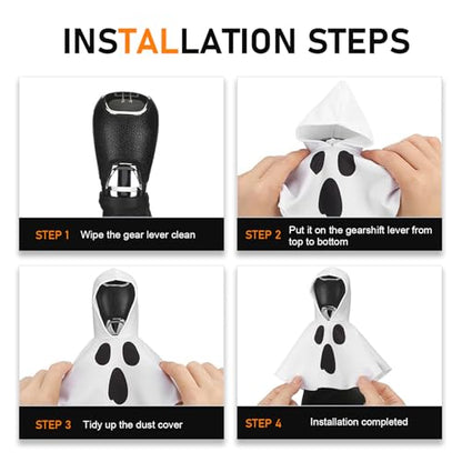Halloween Ghost Gear Shift Cover, Funny Hoodie Shaped Knob Cover, Cute Mini Car Interior Decor, Ideal for Halloween Car Accessories & Gifts (White)