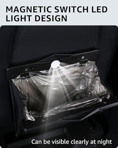 Trash Can for Tesla Model Y 2020-2026 Garbage Bag [Strong Magnetic Buckle] with LED Light 1PCS Backseat Hanging Garbage Bin Waterproof Faux Leather Model Y Interior Accessories 2.5 Gallons - size: Model Y
