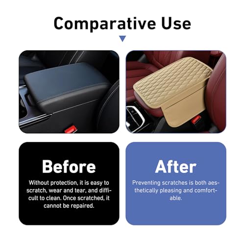 Car Center Console Cover, Upgrade Soft Skin-friendly Leather Arm Rest Cover for Car, Universal Anti-slip Scratch-resistant Armrest Mat with Side Storage Bags, for Trucks, Cars, SUVs (Beige) - color: Beige