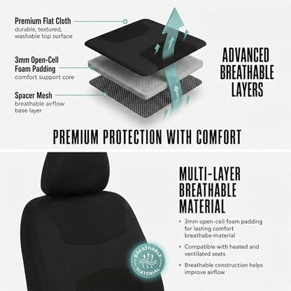 FH Group Full Set Cloth Car Seat Covers, Universal Fit Front and Split Bench Rear, Airbag Compatible, Washable for SUV, Sedan, Van - Black - color: Black