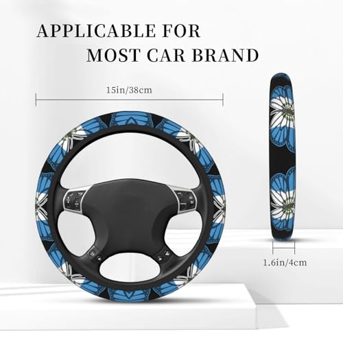 Butterfly Guatemala Flag Breathable Neoprene Steering Wheel Cover - Anti-Slip Floral Design Universal Fit for Cars/Trucks/Suvs (14.5"-15" Inch) - color: Butterfly Guatemala Flag