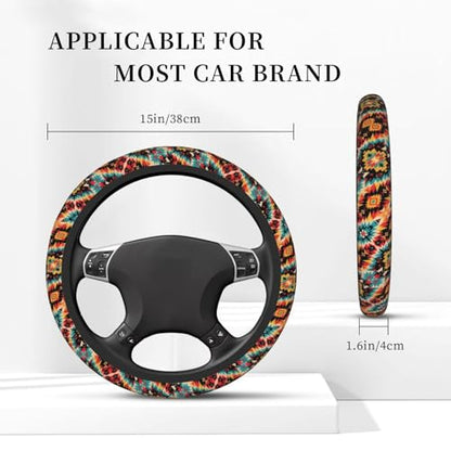 Southwest Boho Aztec Tribal Steering Wheel Cover - Universal 15 Inch, Brown Western Car Steering Wheel Covers Protector Saddle Blanket, Mandala - color: Southwest
