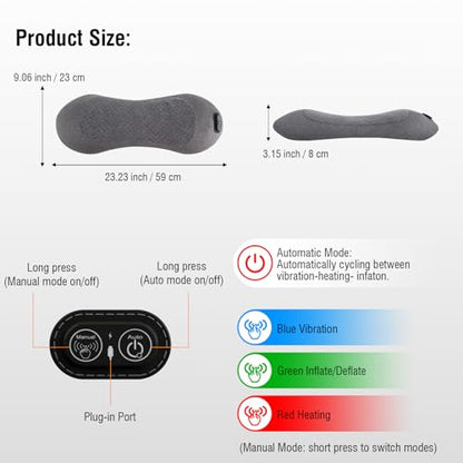 3-in-1 Rechargeable Electric Lumbar Support Pillow with Heat & Massage & Traction, Ergonomic Lower Back Massager for Pain Relief Deep Tissue, Ideal for Car/Bed/Sleeping/Office Chair/Travel
