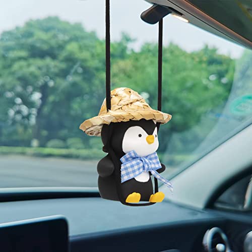 wonuu Cute Penguin Pendant Flying Penguin Hanging Ornament Car Rearview Mirror Charms Decoration Accessories - color: Penguin Blue Ribbon
