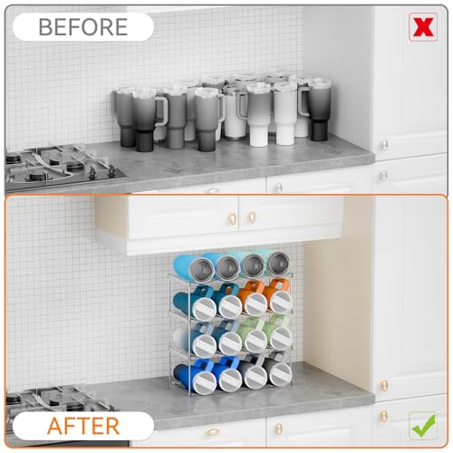 Yieach Stackable Water Bottle Organizer for Stanley,Yeti 40 oz and Others Tumbler Organizer,4 Tier Waterbottle Storage Rack,Clear Acrylic Cup Organizers for Kitchen Cabinets,Countertop,Pantry Shelf - size: 4 Tier Hold 16 Bottle