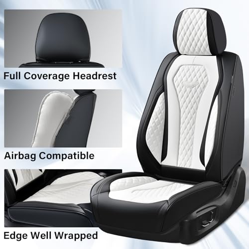 Coverado Seat Covers, Car Seat Covers Full Set, White Car Seat Cover, Auto Seat Covers Front Seats Rear Seat Cover, Luxury Car Seat Cushion,Leather Seat Cover Seat Protector Universal Fit Most Cars - color: Black/White, size: FullSet