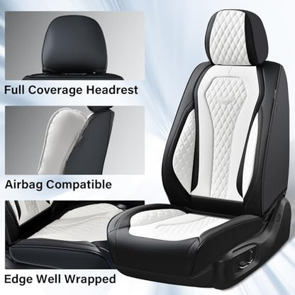 Coverado Seat Covers, Car Seat Covers Full Set, White Car Seat Cover, Auto Seat Covers Front Seats Rear Seat Cover, Luxury Car Seat Cushion,Leather Seat Cover Seat Protector Universal Fit Most Cars - color: Black/White, size: FullSet