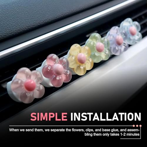 WZP 6PCS Car Vent Clips, Cute Flower Air Vent Clips, Universal Car Air Conditioner Outlet Decorations Interior Accessories for Women Girls