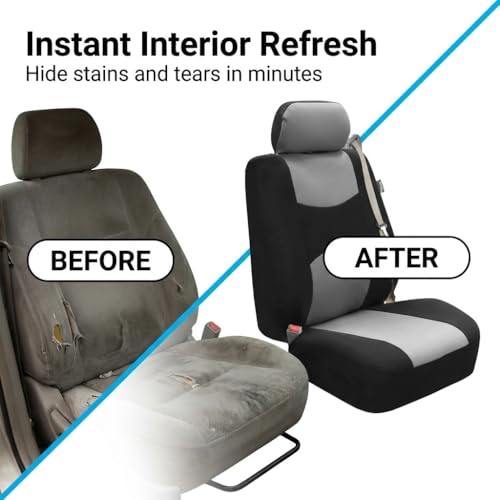 FH Group Car Seat Covers All-Purpose Built-in Seatbelt Front Set - Universal Fit for Cars, Trucks & SUVs (Gray/Black) FB351102 - color: Gray/Black - Low Back (Flat Cloth), size: Front Set