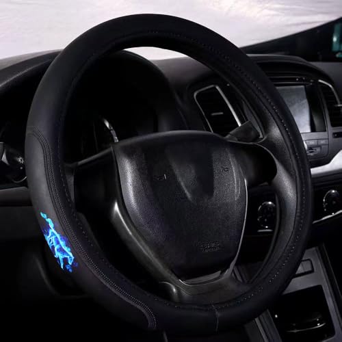 Custom-fit Steering Wheel Cover, Premium Leather Car Cover, Non-Slip, Breathable Blue Horse - color: coverblue