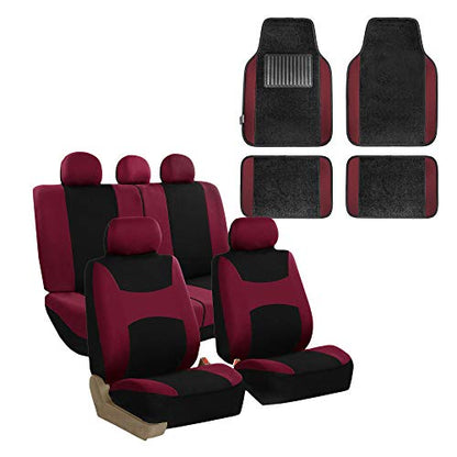 FH Group Light & Breezy Cloth Seat Full Car Seat Covers (Airbag & Split Ready) with Carpet Floor Mats- Universal Car, Truck, SUV, or Van (Burgundy/Black) FB030115 - color: Burgundy