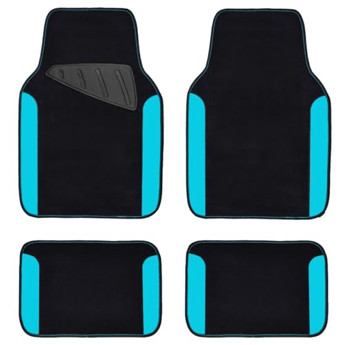CAR PASS Waterproof Universal Fit Car Floor Mats, Faux Leather Car Carpet Mats, Car Mats with Anti-Slip Nibbs Backing & Driver Heel Pad Fit for SUV,Vans,sedans, Trucks,Set of 4pcs(Light Blue) - color: Black With Blue