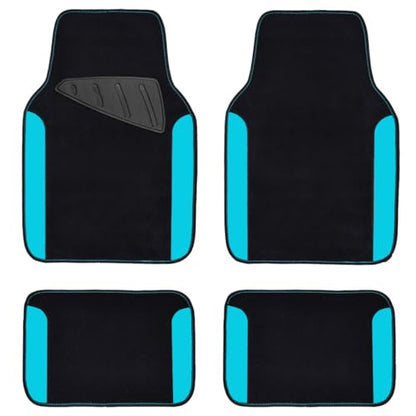 CAR PASS Waterproof Universal Fit Car Floor Mats, Faux Leather Car Carpet Mats, Car Mats with Anti-Slip Nibbs Backing & Driver Heel Pad Fit for SUV,Vans,sedans, Trucks,Set of 4pcs(Light Blue) - color: Black With Blue