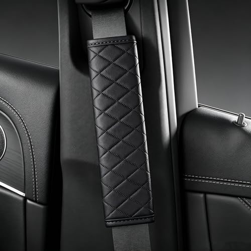 Black PU Leather Seat Belt Covers - 2Pcs, Diamond Stitched Seat Belt Pads, Universal Fit for Car Truck SUV - color: gw-black