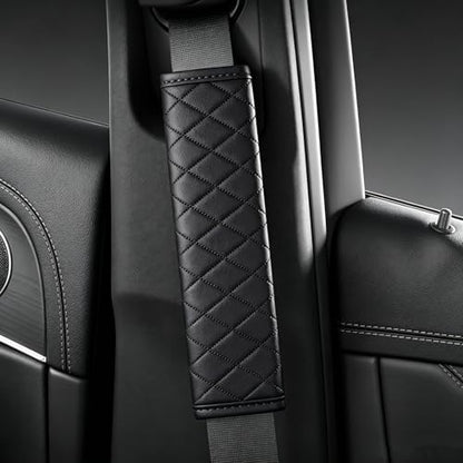Black PU Leather Seat Belt Covers - 2Pcs, Diamond Stitched Seat Belt Pads, Universal Fit for Car Truck SUV - color: gw-black