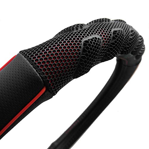 Flying Banner car Steering Wheel Cover Faux Leather Massage Universal fit 3D Honeycomb Hole Anti-Slip Sporty 15 Inches (Red Black)