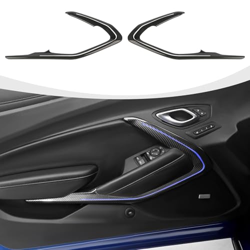 RAZPOY for Camaro Inner Door Panel Trim, Door V Shape Panel Cover Compatible with Chevy Camaro 2016-2024, Carbon Fiber (Fits LED Light Strips)